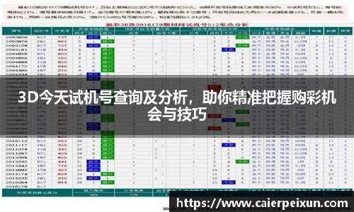 3D今天试机号查询及分析,助你精准把握购彩机会与技巧